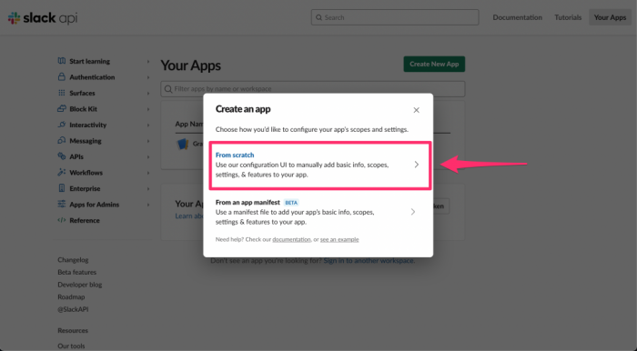 Create an app from scratch in Slack