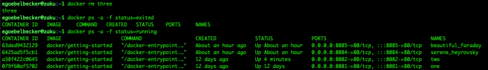 docker rm three