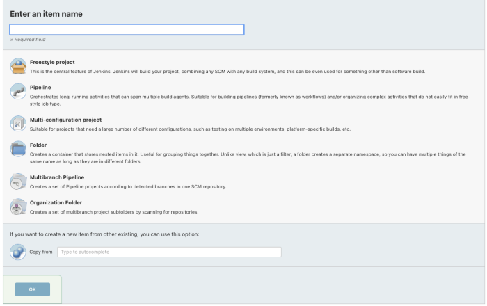 Create a new item in Jenkins