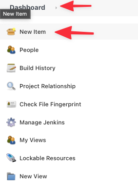 Dashboard dropdown menu and New Item