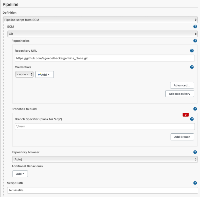 Jenkins job configuration page