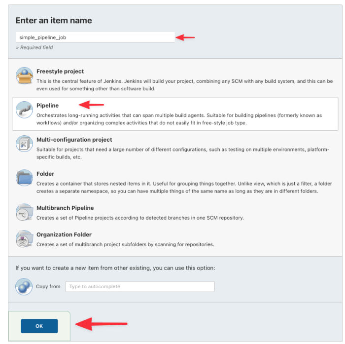 New item form in Jenkins