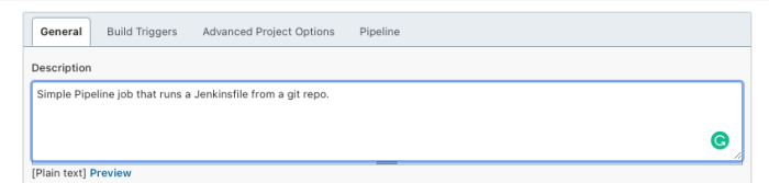 Job configuration page