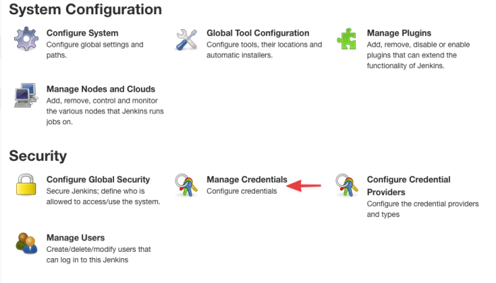 System Configuration and Security menu in Jenkins