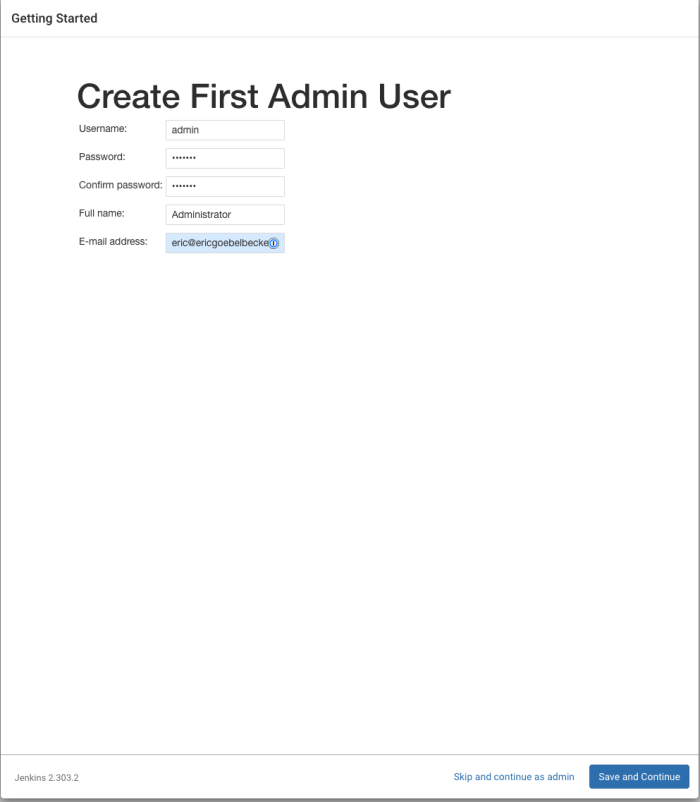 Create First Admin User