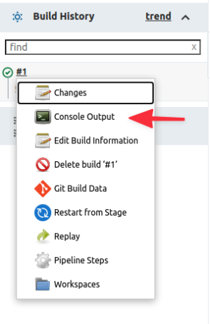 Console Output menu item
