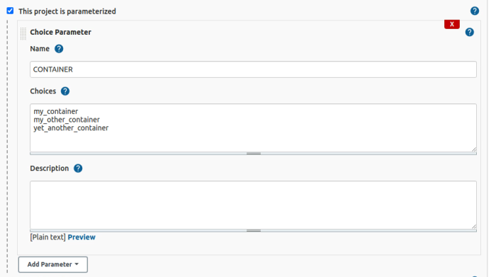 ${CONTAINER} is set by a build choice parameter