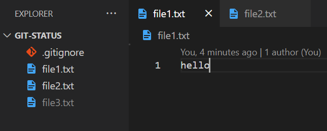 git status - file1 contains "hello"