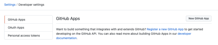 GitHub App developer settings
