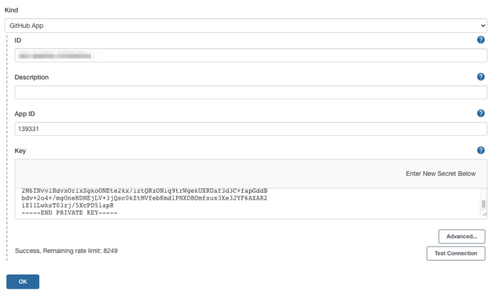 Test connection screen - GitHub App