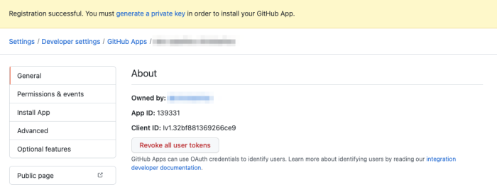 Create GitHub App confirmation page