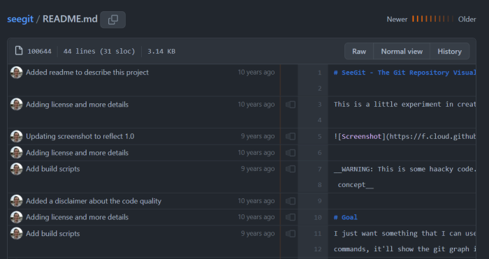 visualization of git blame information in GitHub