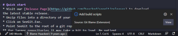 git blame VS Code pop-up