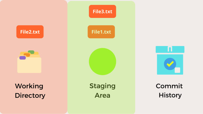 visualization - file1.txt and file3.txt in staging area, file2.txt in working directory
