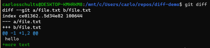 git diff output on Ubuntu inside WSL
