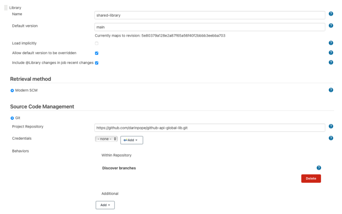 The Add button expands a form where you fill out information about the library.