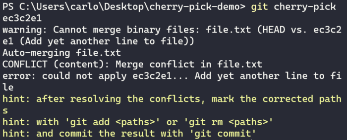 Git cherry pick - conflict