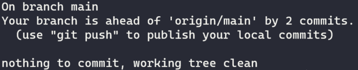 git status ahead of 'origin/main' by 2 commits