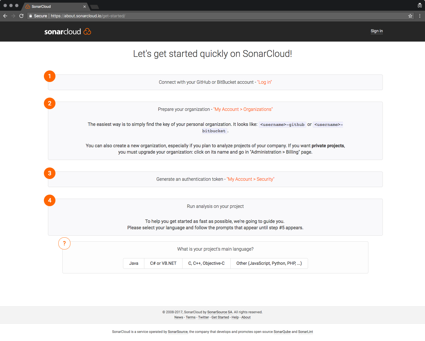 Wordpress import https://rollout.io/blog/wp-content/uploads/sites/2/2018/03/sonar-qube-get-started-page.png