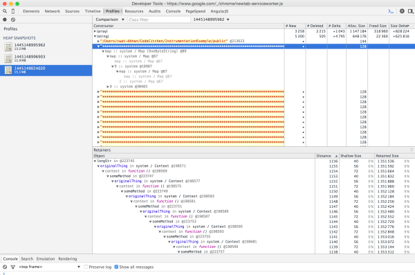 Wordpress import https://blog.codeship.com/wp-content/uploads/2016/01/Heap-dump-comparison-showing-a-leak.png