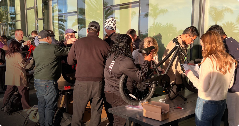 The Bees hard at work assembling bikes.