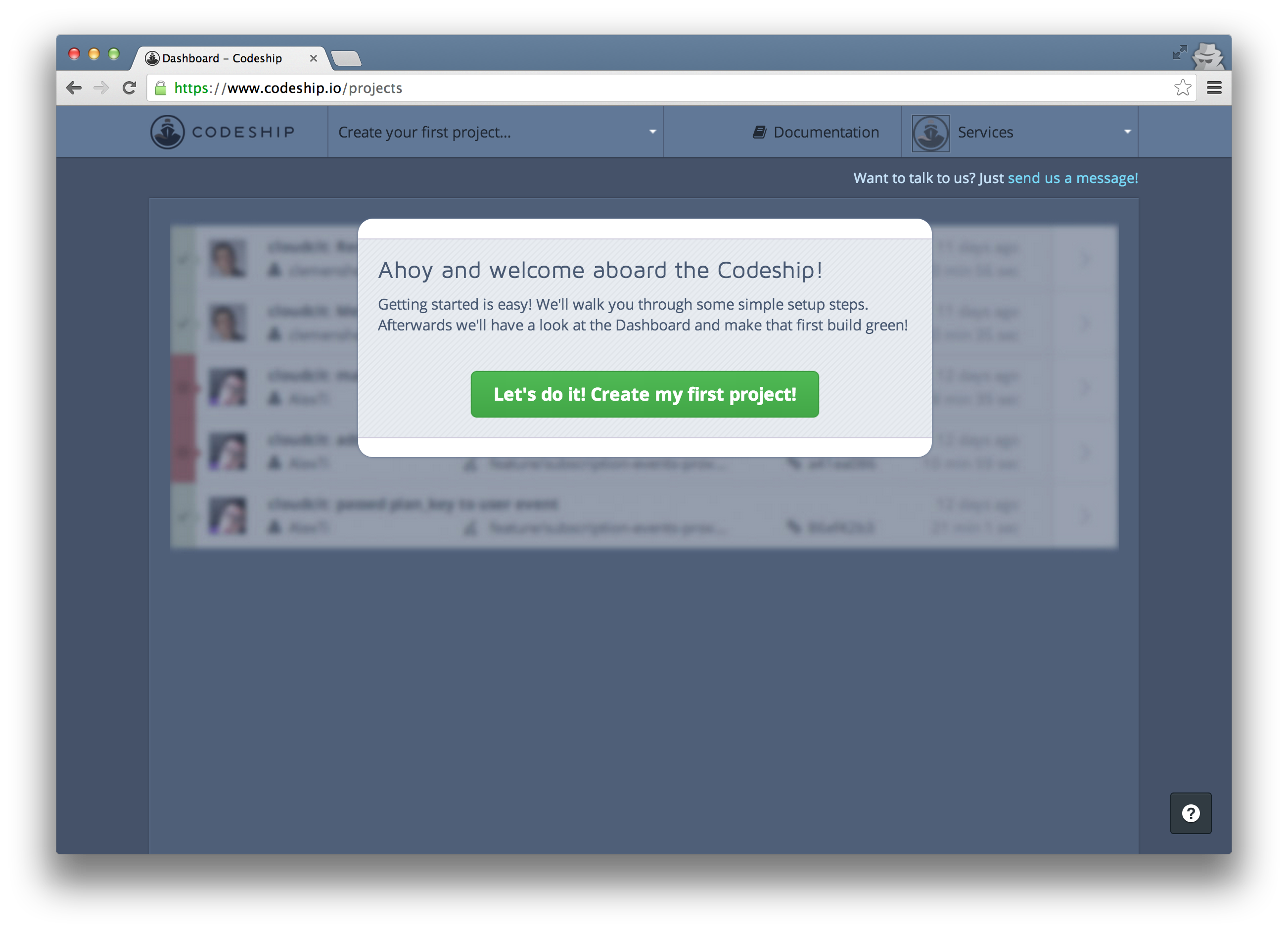 Let's set up our first project on the Codeship