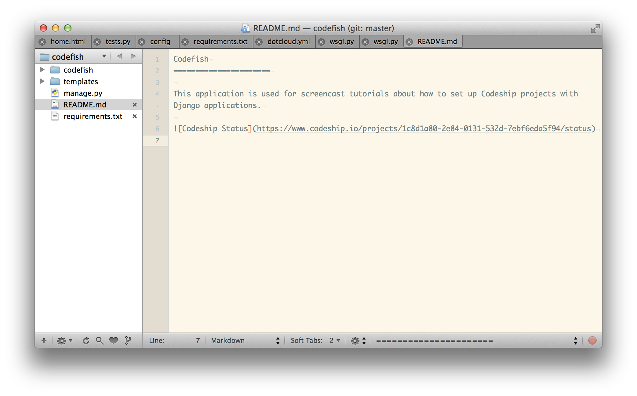 Copy the code for the Codeship status badge to your README file
