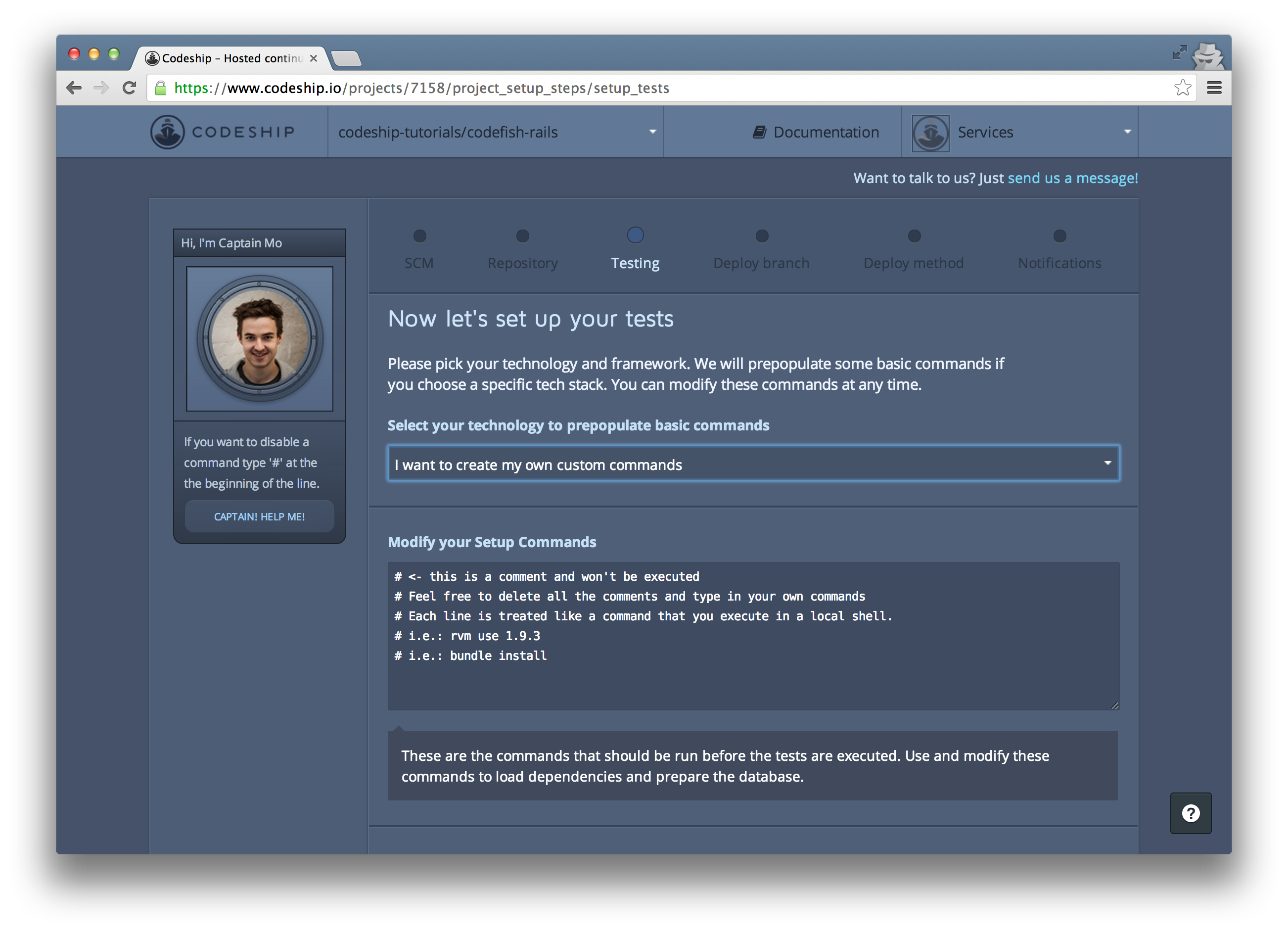 Set up your test commands