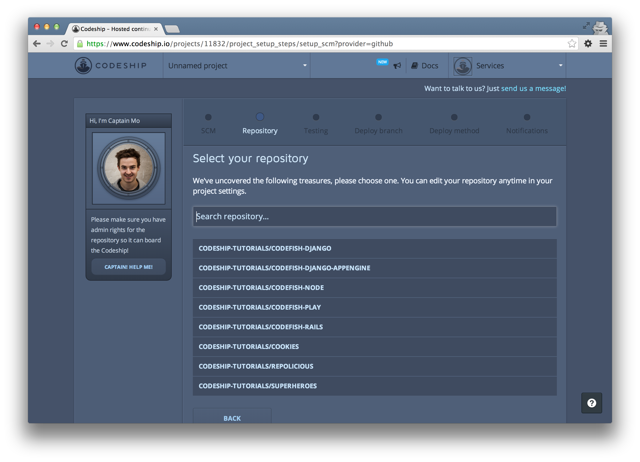 Search for your repository in the list