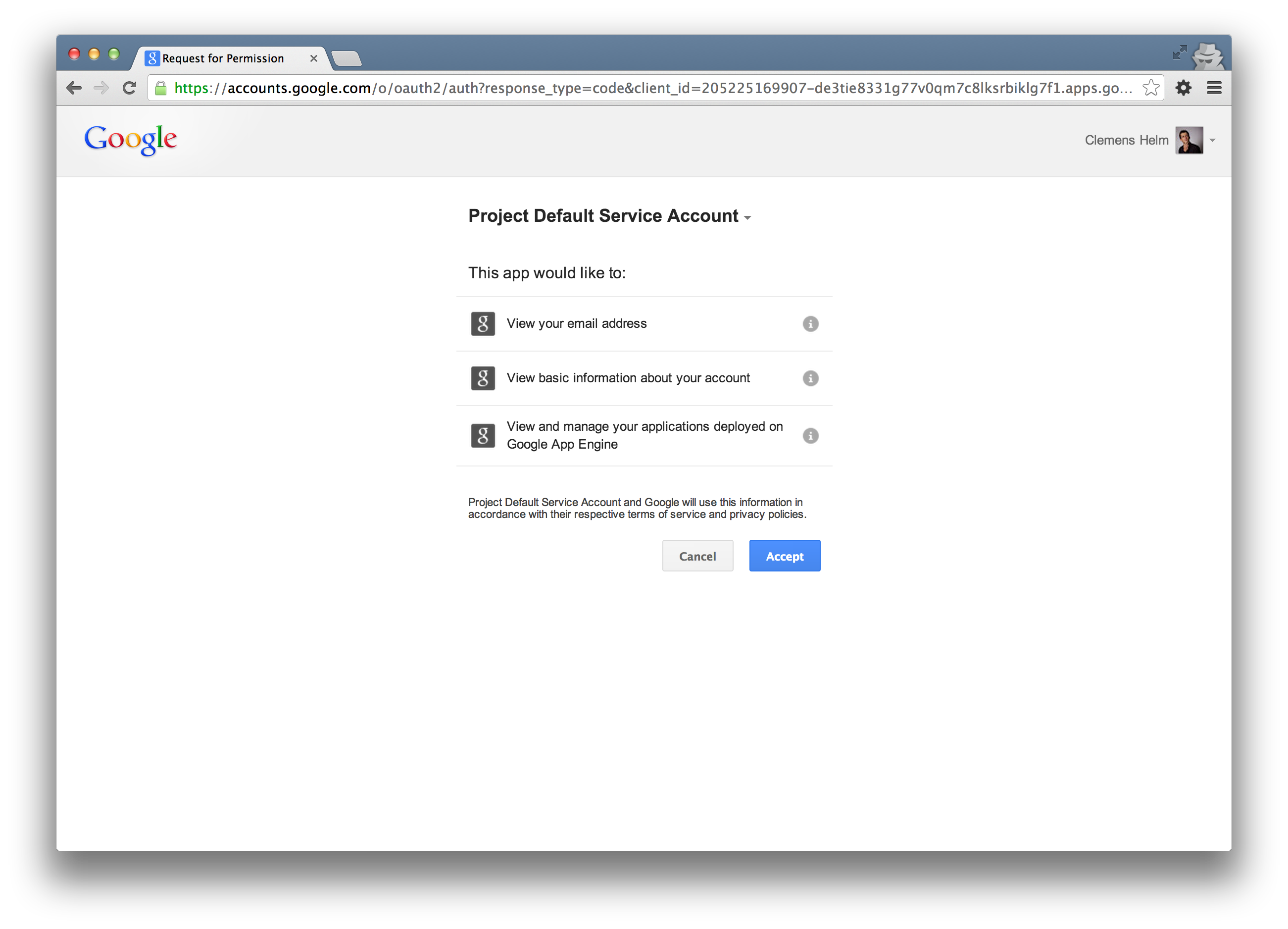 App Engine OAuth dialog
