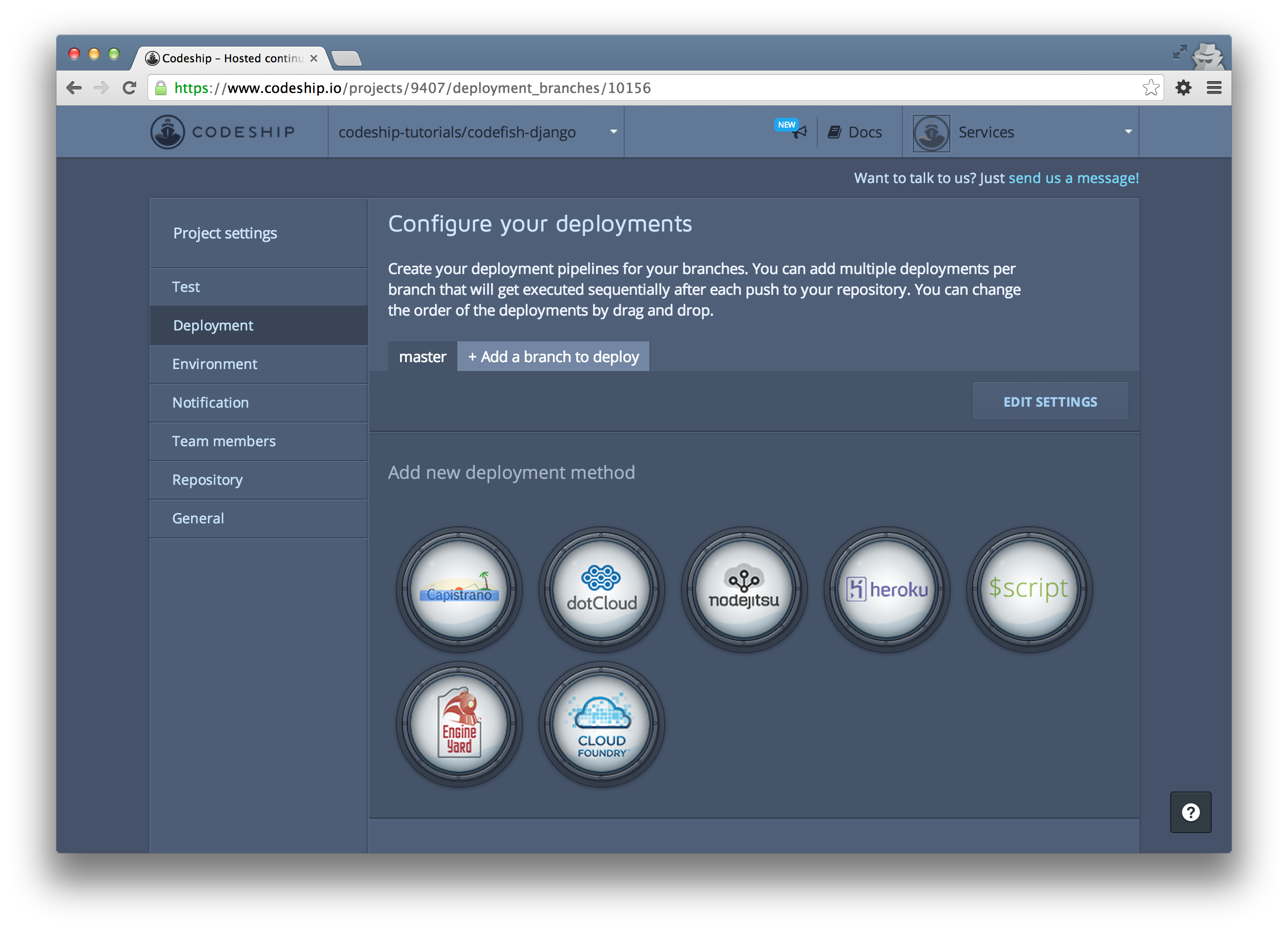 You are on the Deployment Setup screen now