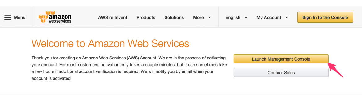 AWS welcome page