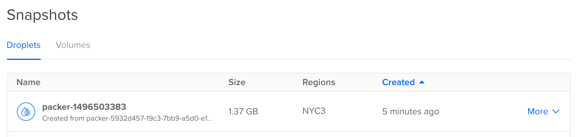 Digital Ocean Snapshot created with Packer