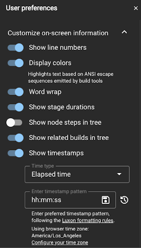 User Preferences panel