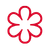 Red stylized flower with five petals and detailed internal symmetrical patterns.