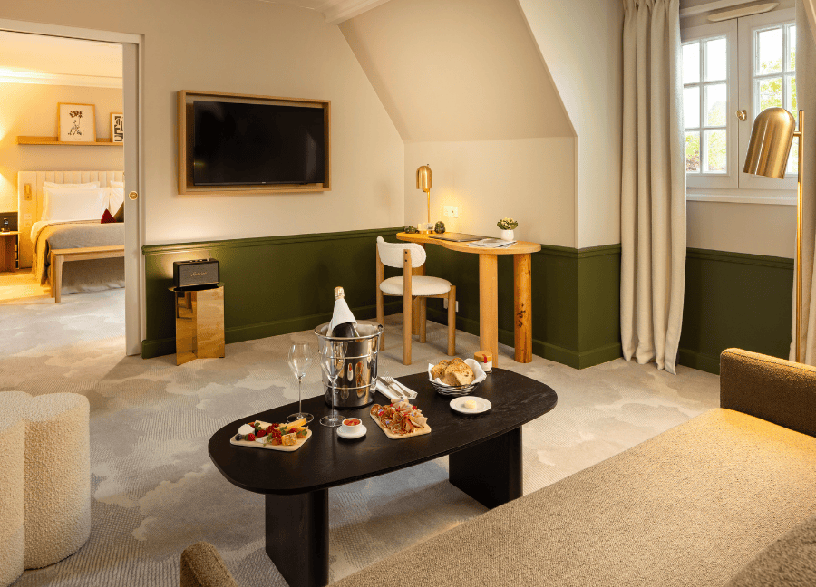 Champagne Suite con lounge e degustazione di champagne presso l'Hostellerie La Briqueterie & Spa