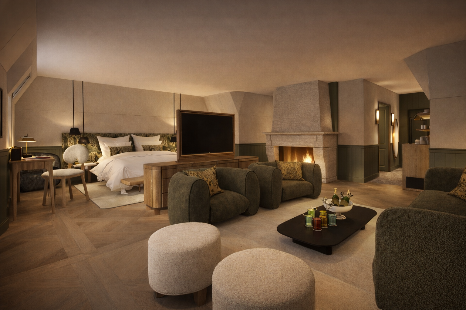 Heritage Briqueterie with lounge and fireplace at the Hostellerie Briqueterie.