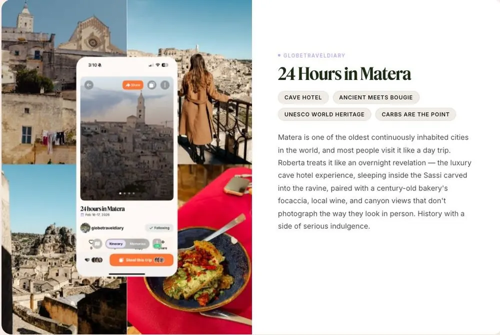 24 Hours in Matera: a night in a cave hotel carved into the Sassi, focaccia from a century-old bakery and canyon views.