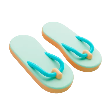 Pair of light green flip-flops with blue straps and yellow connectors.