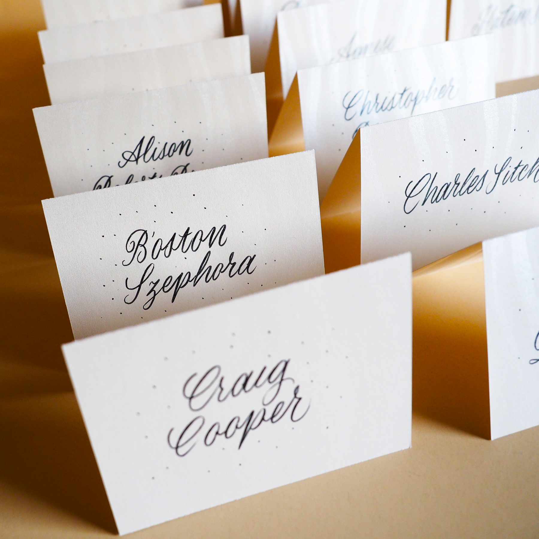 Calligraphy that grew into a small event stationery side project, creating custom work for weddings and events.
