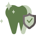 Two overlapping stylized teeth with a shield and checkmark symbolizing dental protection or insurance.
