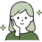 Illustration of a smiling woman with light green hair and green shirt resting her head on her hand with sparkles around her.