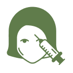 Illustration of a face with a syringe injecting into the cheek, representing cosmetic or medical facial injection.