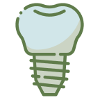 Illustration of a dental implant with a screw-like base and a tooth-shaped top.