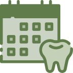 Green calendar icon with a tooth symbol in front.
