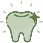 Illustration of a shining white tooth with rays indicating brightness or cleanliness.