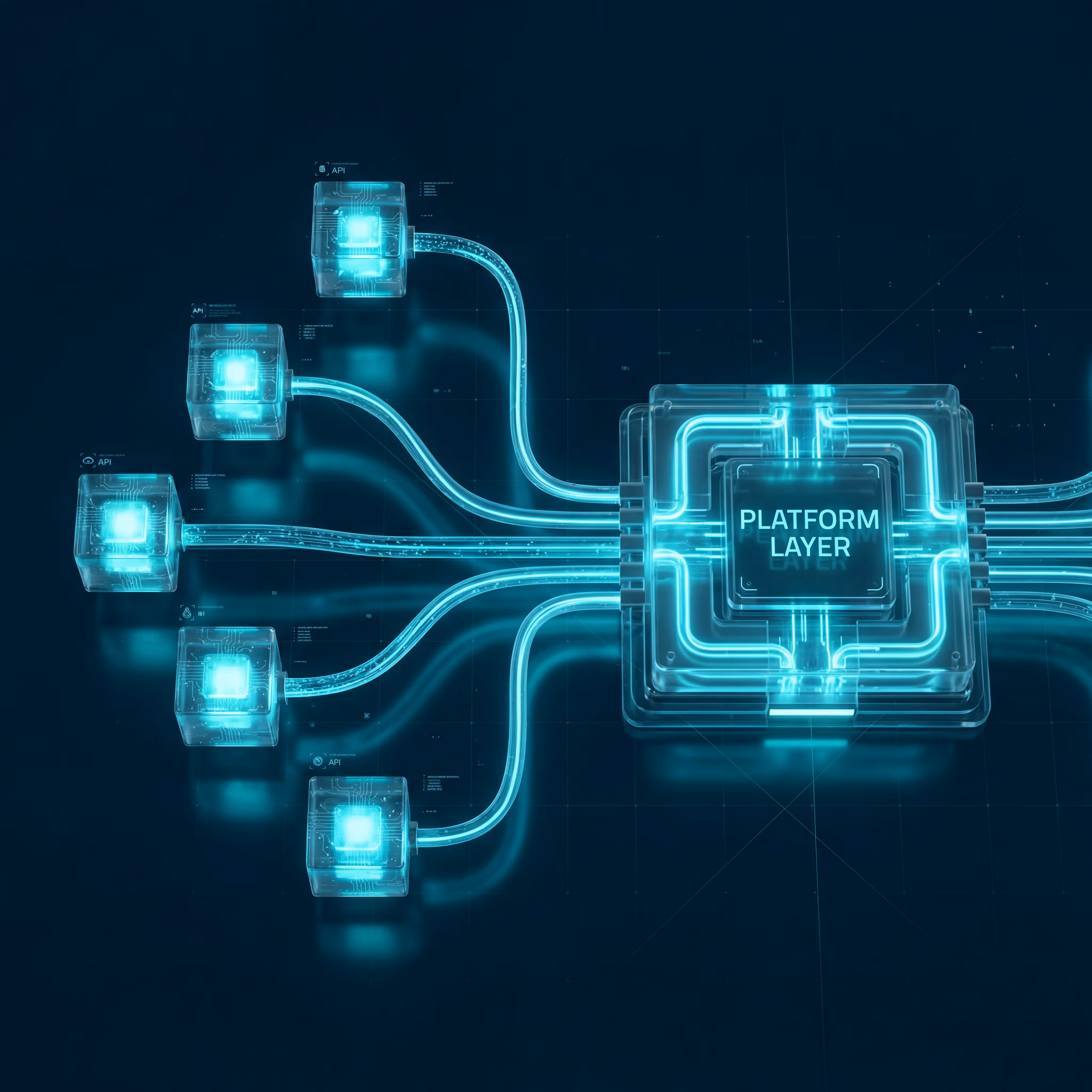 Illustration of cloud computing with a blue cloud icon connected to four stacked server units representing data storage.