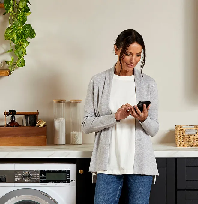 Happy customer on phone.