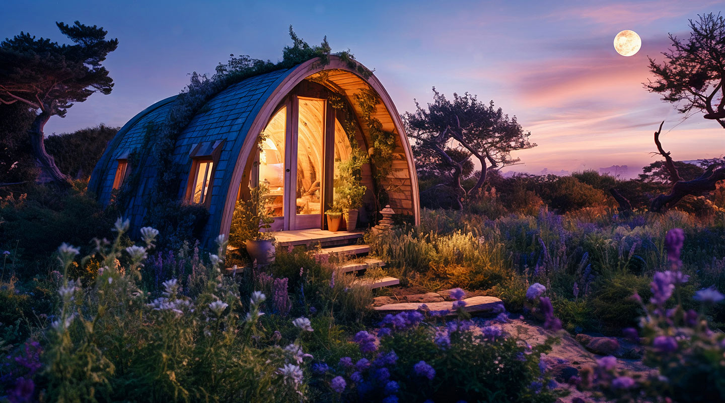 garden house in a sunset view