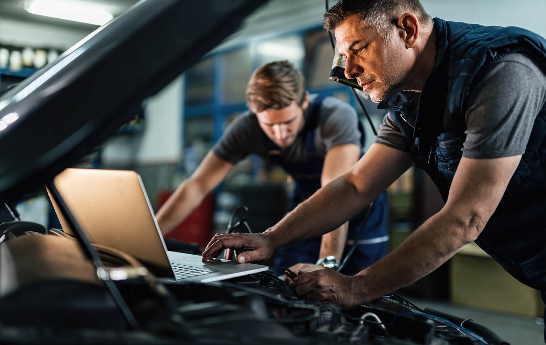 image of mechanics at work on a car